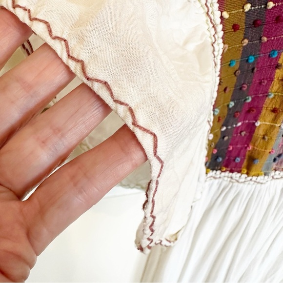 Mexican Chiappas Hand Embroidered Soft Natural Cotton Midi Dress Mayan Style HTF - Picture 12 of 12